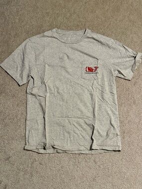 Vineyard Vines Pocket Tee with Red Football Whale - Lt Gray - Small